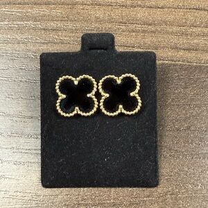 Black and Gold Quatrefoil Stud Earrings